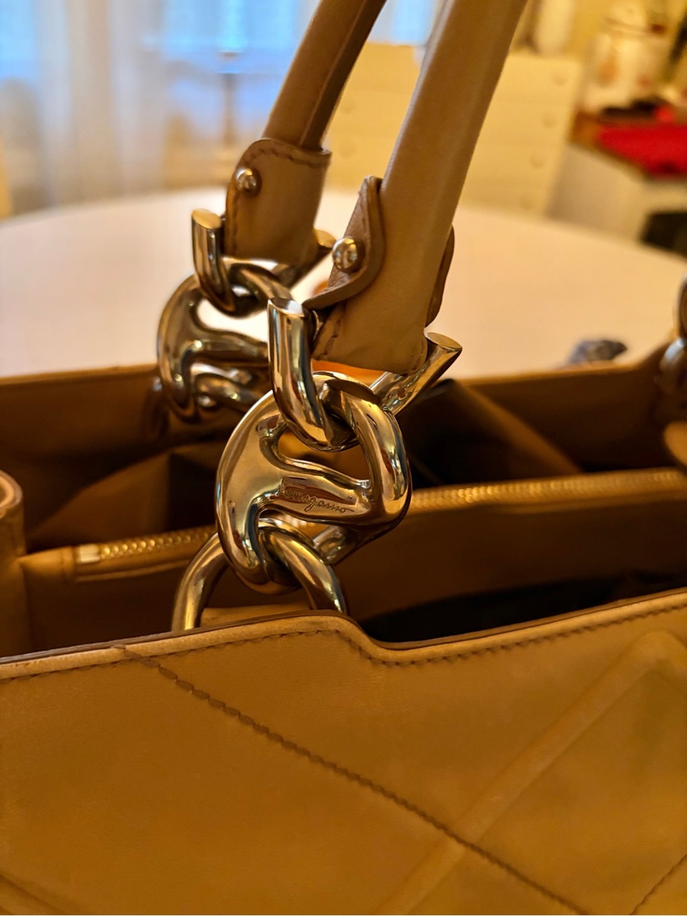 Salvatore Ferragamo Lambskin Tote Handbag in Beige - Picture 5 of 16